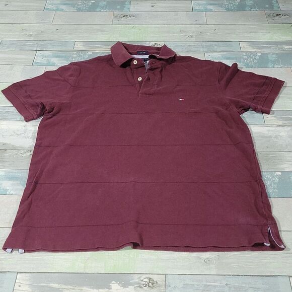 Tommy Hilfiger Maroon & Navy Custom Fit Polo sz Large - Picture 1 of 4